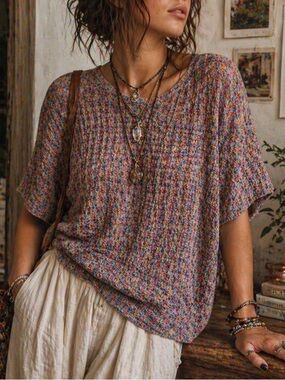 Boho Multicolor Knit Top Slouchy Sweater Dolman Sleeves by Absolutely Famous XL